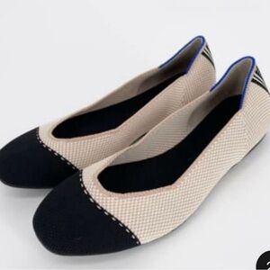 Rothy's Women's Black and White Flats with Blue Trim